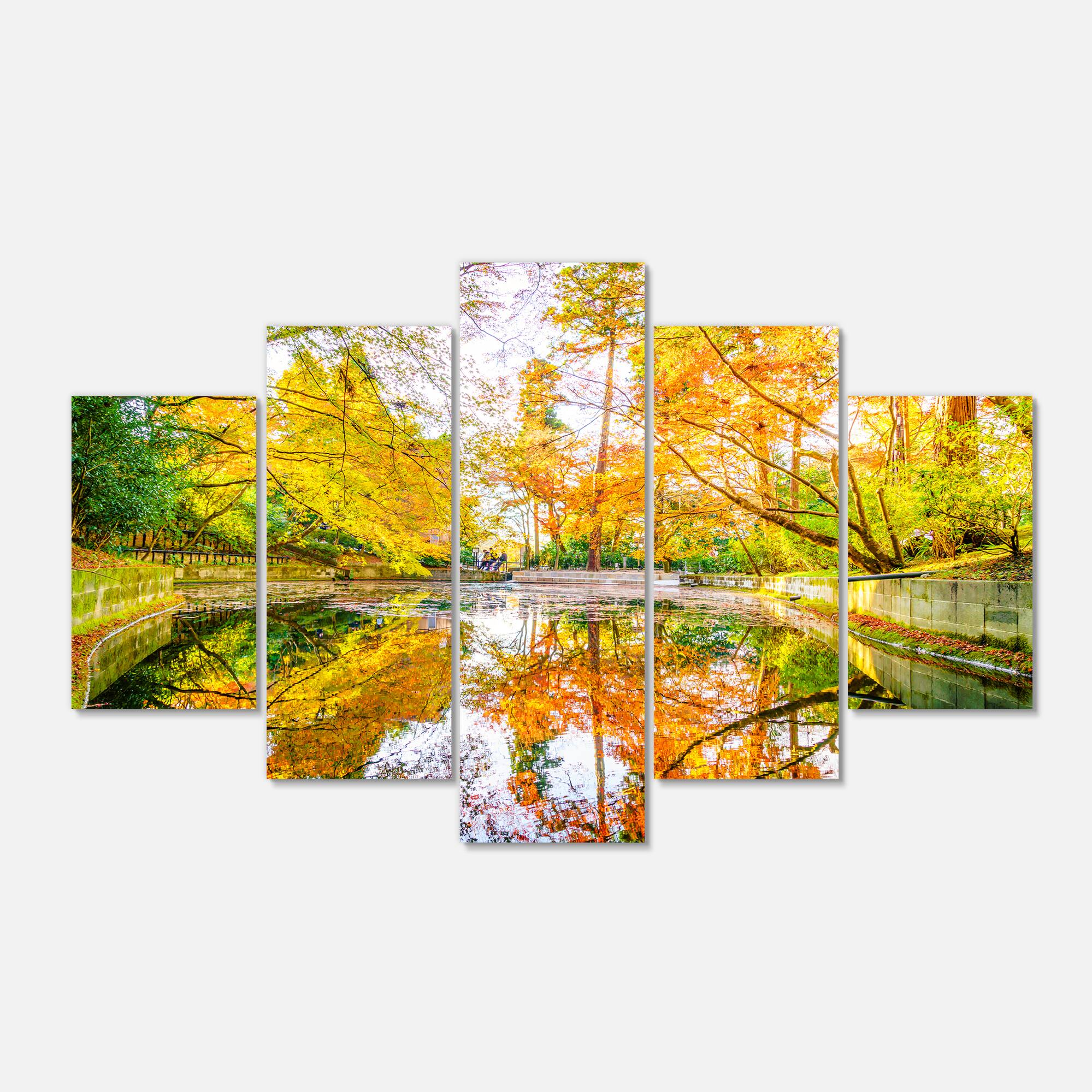 Designart - Bright Fall Forest with River
